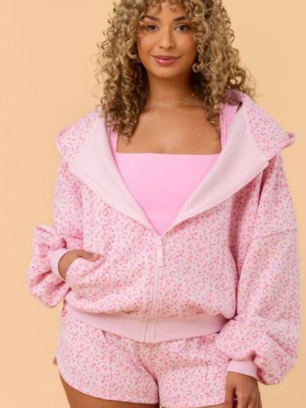 Blogilates Marshmallow Hoodie in Pink Floral Print size Medium